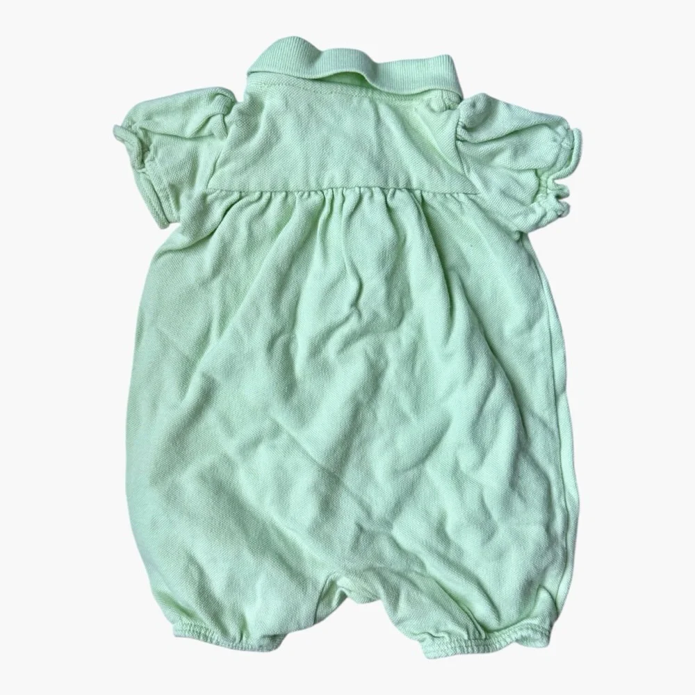 Ralph Lauren Baby Girl Romper 3M Mint Green Pony Pique Bubble Classic Preppy - Picture 2 of 4